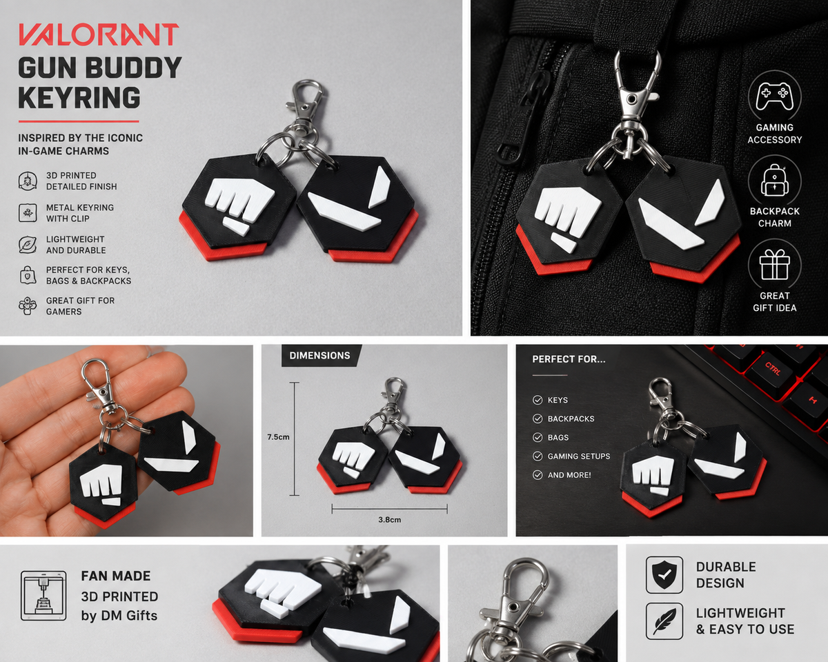 Valorant Inspired Gun Buddy Keyring | 3D Printed Gaming Keychain | Gamer Gift | FPS Gaming Charm