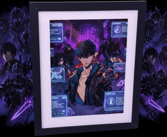 Framed artwork of an anime character with a black frame