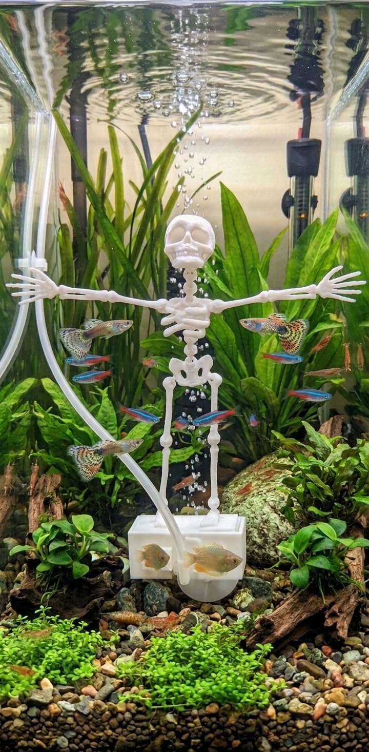 Dancing Skeleton Aquarium Decoration – Air Bubble Powered Moving Skeleton Fish Tank Ornament – Fun 3D Printed Aquarium Decor