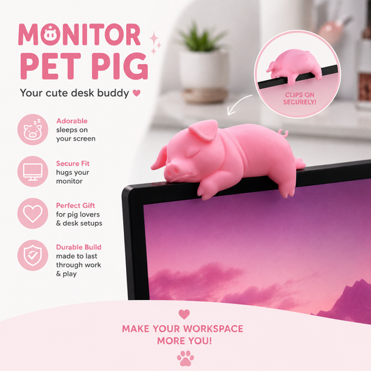 Sleeping Pig Monitor Topper | Cute Desk Decor | Computer Monitor Pet | Office Desk Accessory | Gift