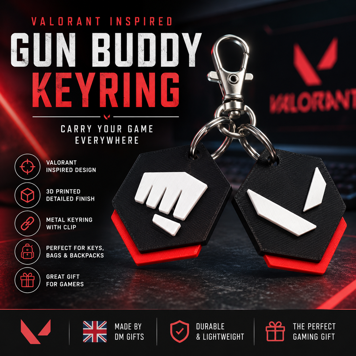 Valorant Inspired Gun Buddy Keyring | 3D Printed Gaming Keychain | Gamer Gift | FPS Gaming Charm
