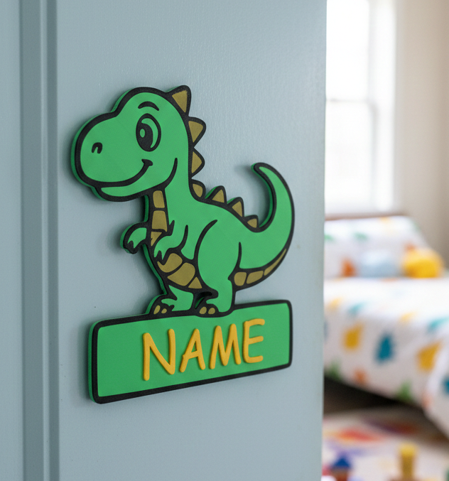Personalised Any Text Cute Dinosaur Door Sign Kids Bedroom Nursery Boys