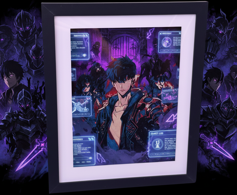 Framed artwork of an anime character with a black frame