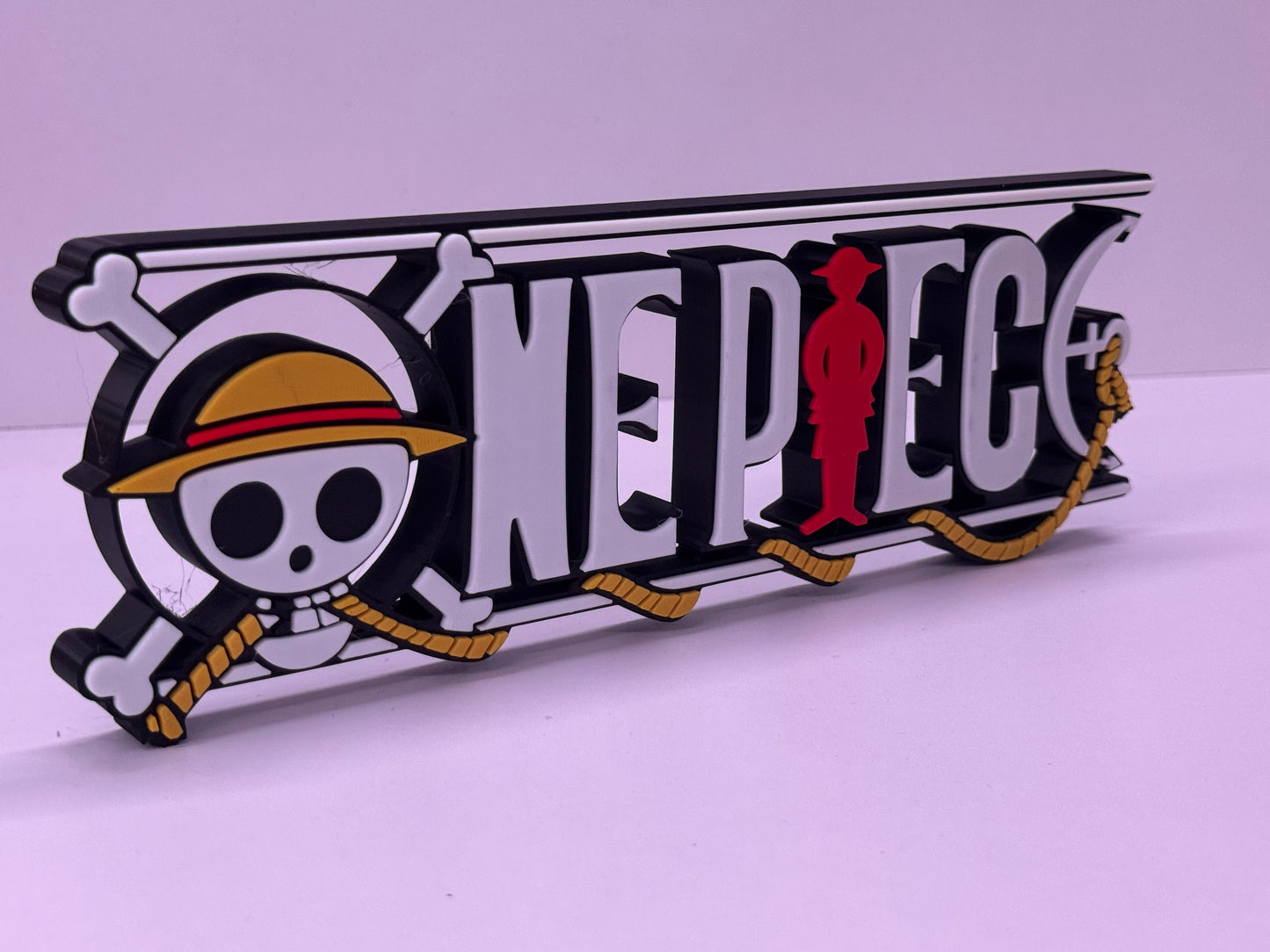 3D Printed One Piece Logo Display Stand – Anime Desk Decor, Luffy Pirate Logo Sign, One Piece Fan Gift, Manga Room Decoration