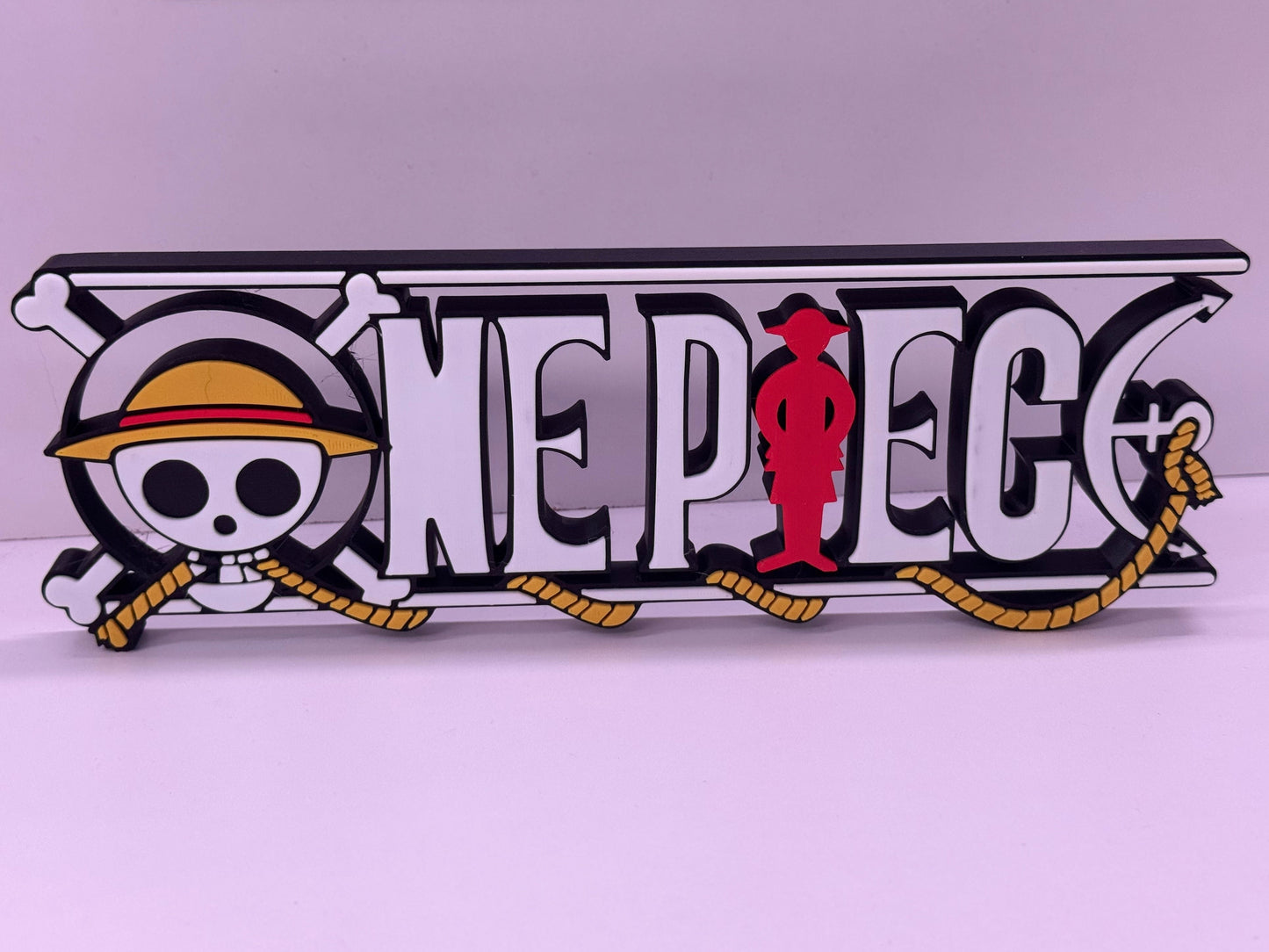 3D Printed One Piece Logo Display Stand – Anime Desk Decor, Luffy Pirate Logo Sign, One Piece Fan Gift, Manga Room Decoration