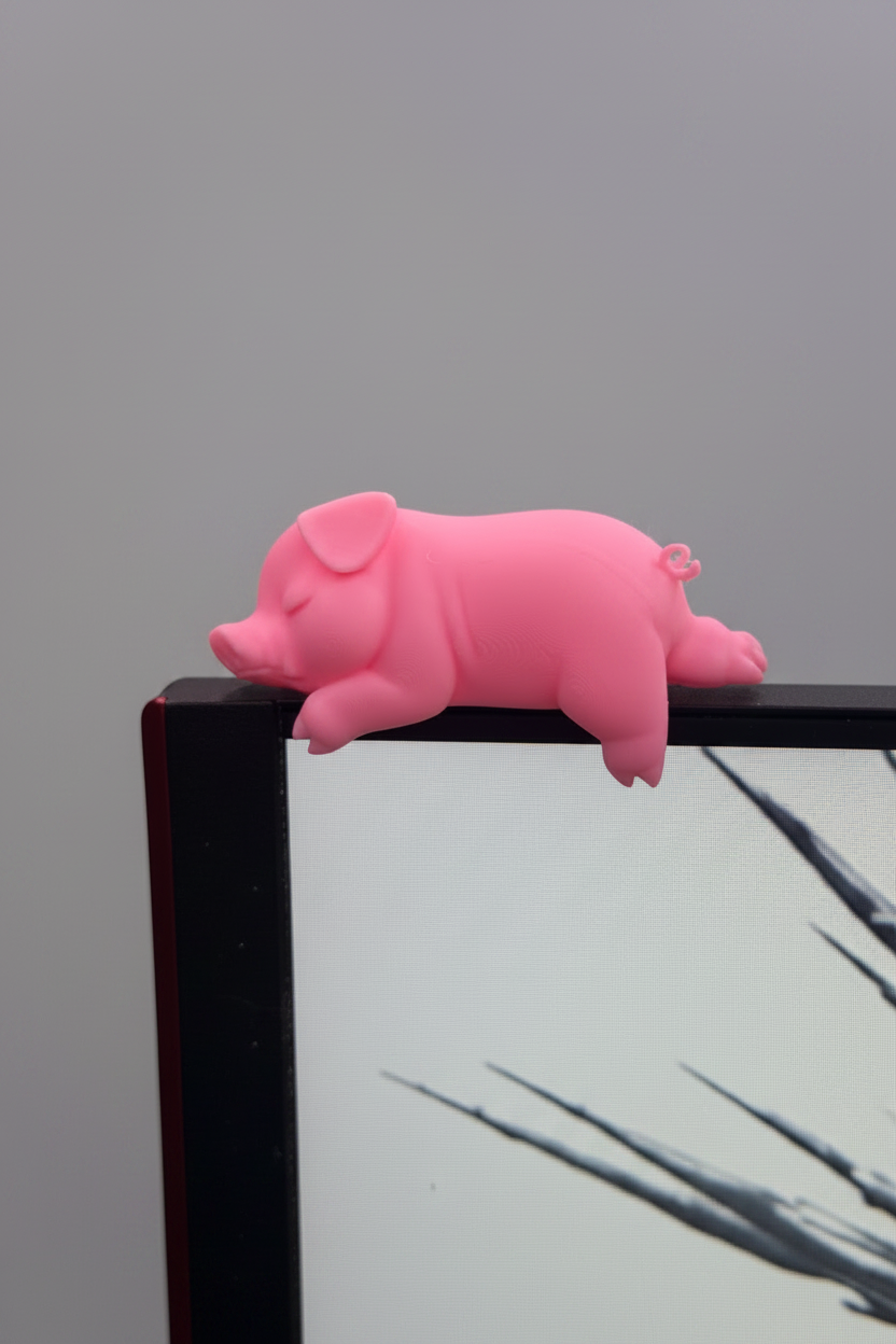 Sleeping Pig Monitor Topper | Cute Desk Decor | Computer Monitor Pet | Office Desk Accessory | Gift