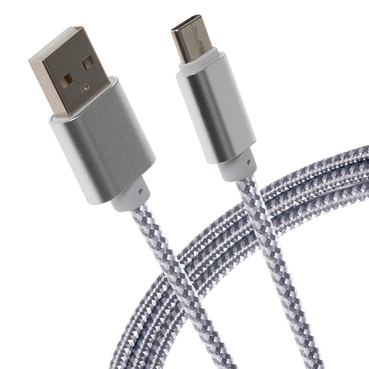 Maplin USB-C to USB-A Braided Cable - Silver, 0.25m