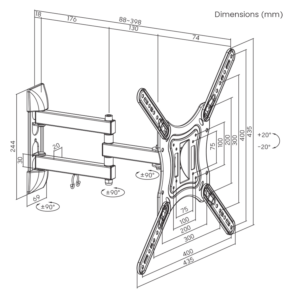 ProperAV TV Wall Bracket (23" - 55" / 30kg Capacity / VESA Max. 400x400)