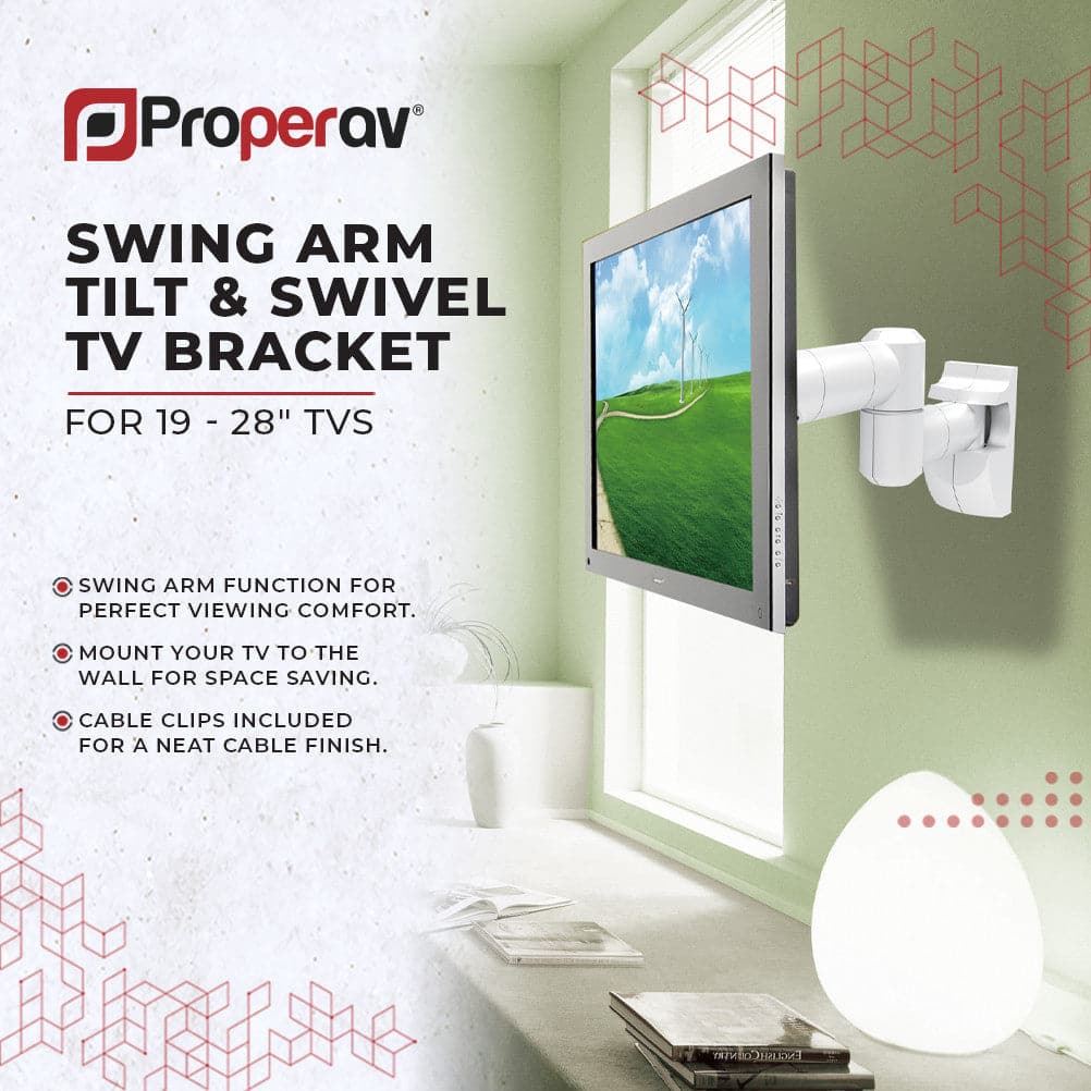 ProperAV TV Wall Bracket (19" - 28" / 30kg Capacity / VESA Max. 100x100) - White