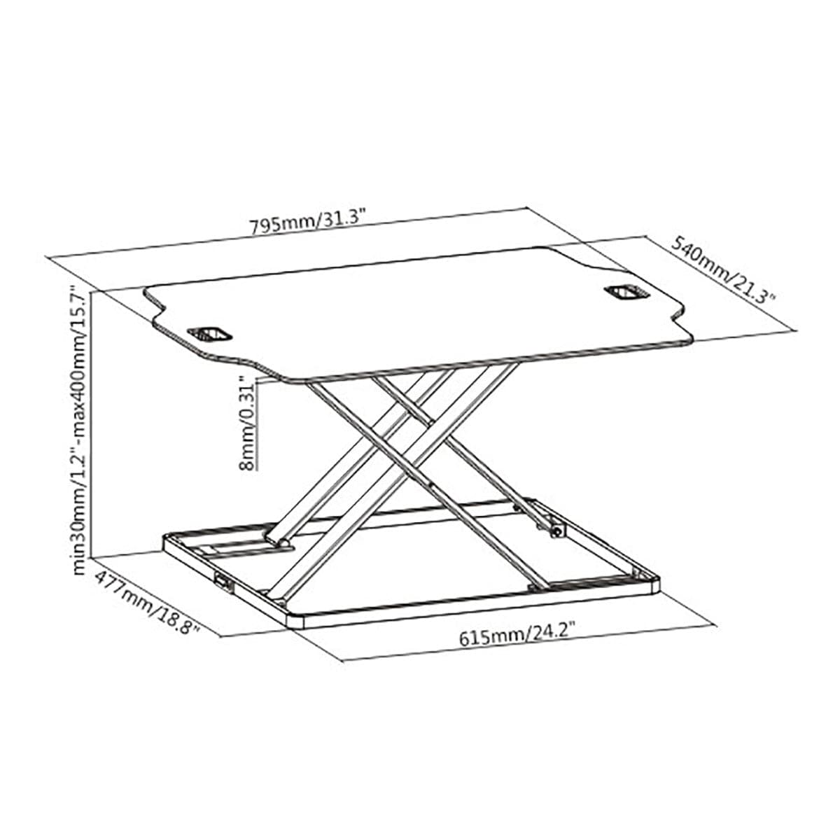 ProperAV Stand Up Desk Converter with Gas Spring Lift & Variable Height Settings - White